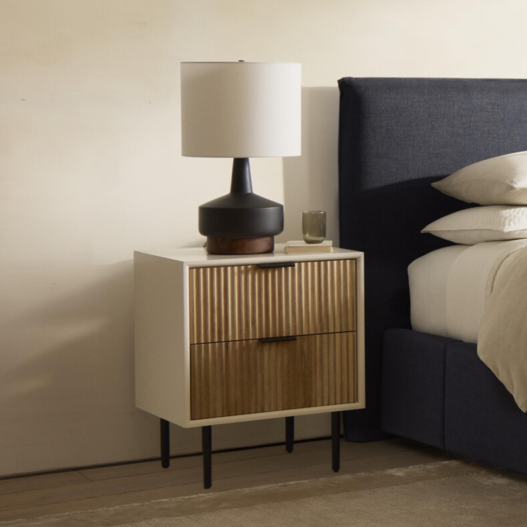 Quinn 2 Drawer Bedside Table Modern Wood White West Elm UK